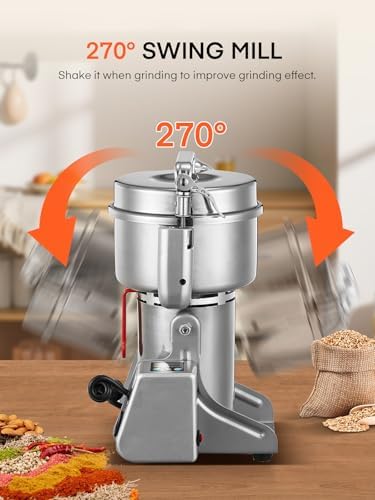 Bild 1 - Getreidemühle Elektrische 2500g, Hochgeschwindigkeits-Gewürzmühle 3850W, Pulverisiermaschine aus Edelstahl, für trockene Körner Gewürze Müsli Kaffee Mais Pfeffer Silber