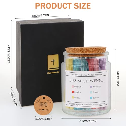 KACNON Glas mit Bibelversen, Deutsch LIES MICH WENN Bibel Verse im Glas, mit Hoffnung, Ostern Christliche Geschenke für Frau Man, für Kommunion Konfirmation Firmung Erwachsenentaufe(Deutsch)