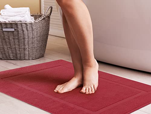 Utopia Towels Cotton Banded Rug, Bath Mats, Not a Bathroom Rug, 21 by 34 Inches, 100% Ring Spun Cotton, Highly Absorbent Shower Bathroom Floor Mat, Red, 2 Pack