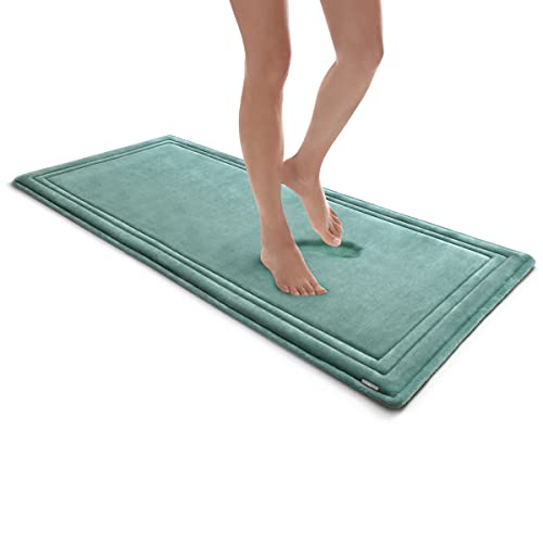 Microdry Softlux Framed Bath Mat For Bathroom, Memory Foam Bathroom Rugs With Griptex Skid-Resistant Base, Charcoal Infused Bath Mat, 24X58, Runner, Aqua #TOP10