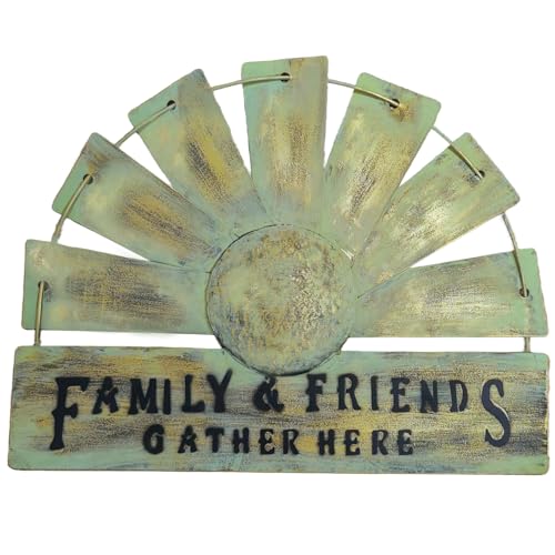 Fleecy day Windmill Wall Decor, Rustic Metal Kitchen Wall Decorative, Farmhouse Art Hanging Wall Decoration, Country Home Decor Sculpture Art for Kitchen, Living Room, Bedroom, (13 inch, Green)