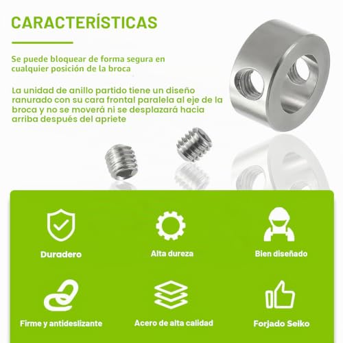 Miniatura 5 de Eplzon 3 4 5 6 7 8 9 10 Mm 8 Piezas De Acero Inoxidable Anillos De Tope De Profundidad Broca Profundidad Anillo Taladro Anillo Posicionador Hss Locator, Con La Llave Hexagonal