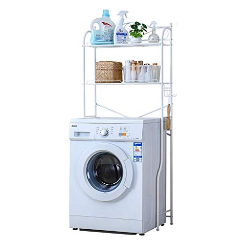 HJYBFA Estante de Almacenamiento de Metal Nizer con 2 Capas Ajustables, Almohadillas para los pies y 3 Ganchos sobre el Inodoro y el Estante para Lavadora.