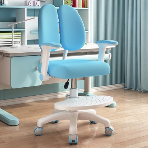 locwanot Sedia da scrivania per bambini, sedia ergonomica per computer per studio, sedia girevole regolabile con braccioli e poggiapiedi e doppio cuscino morbido, sedia da ufficio per ragazzi in