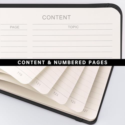 Image of AHGXG Lined Journal Notebook, 192 Numbered Pages, A5 Size (5.7'' x 8.3'') | for Men & Women, Journaling, Writing, Work & Office, Leather Hardcover, 100 GSM Thick Paper (Black)