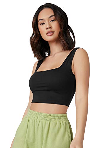 Floerns Women's Basic Sleeveless Cami Tank Top Casual Square Neck Crop Top Black S
