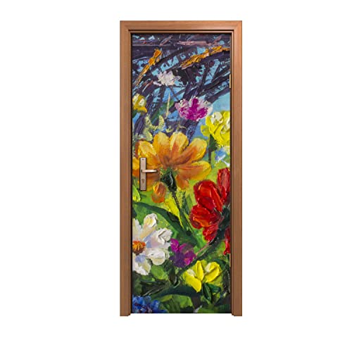 Coloray Etiqueta de la puerta Etiqueta de armario 70x200cm Sala de estar Interior Imagen Decoración Mural - Pintura flores naturaleza Cover