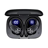 Wireless Bluetooth Sports Earbuds - Over-Ear Hook Headphones with LED Display - Touch Control & Voice Assistant - Wireless Charging Case – for Running - Gym - Workout (Black)