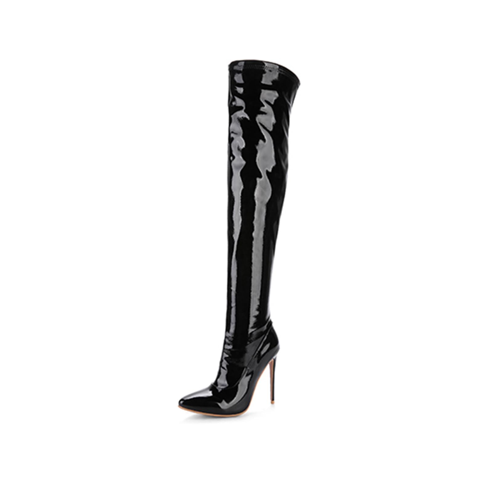 12CM/4.72IN Sexy Tacco a Spillo Pole Dance Boots Punta Lato Cerniera Vernice Cuoio Lucido Over-The-Knee Stivali Discoteca Stivali delle Donne