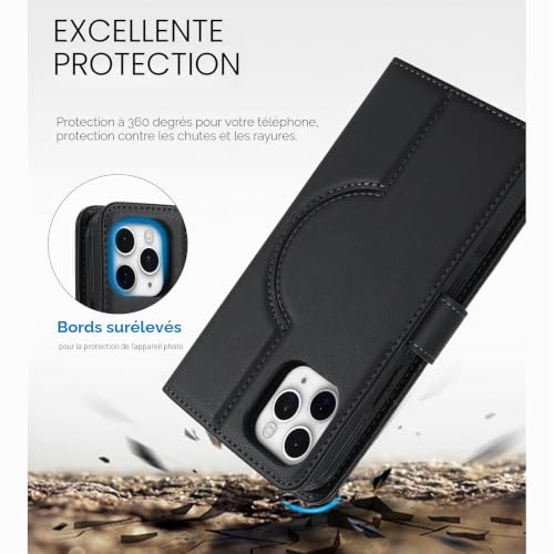 Protection housse en cuir iPhone 13 Pro Max pochette portefeuille Elteker noir - 5