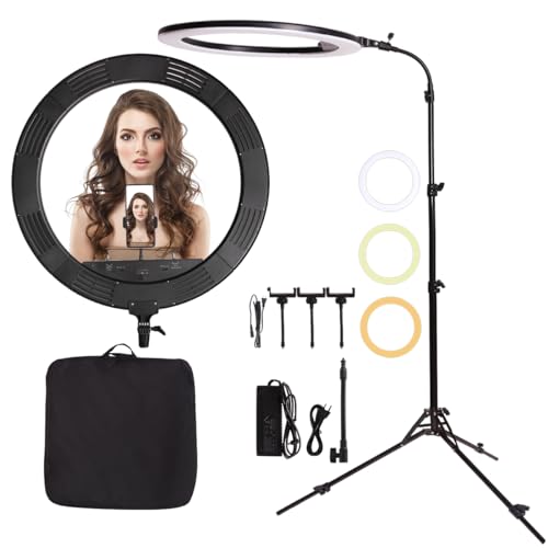 GSKAIWEN Grand Anneau Lumineux 25 75W avec Support Rétractile Flexible Support de Portable Lumière LED Bicolore pour Maquillage Selfie Youtube Soucils Tatouage Cils Beauté Extension de Cils