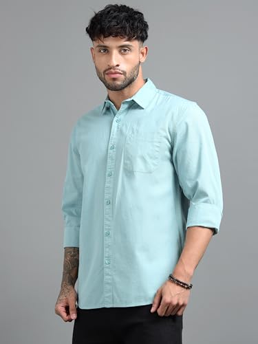 Image of Men Slim Fit Solid Spread Collar Casual Shirt