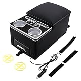 Godimg Universal Mittelkonsole Auto mit Ablagen Organizer mit Getränkehalter USB-Anschluss &7 LED-Leuchten Kompatibel für Bus LKW Van SUV Auto Rückbank & Beifahrersitz