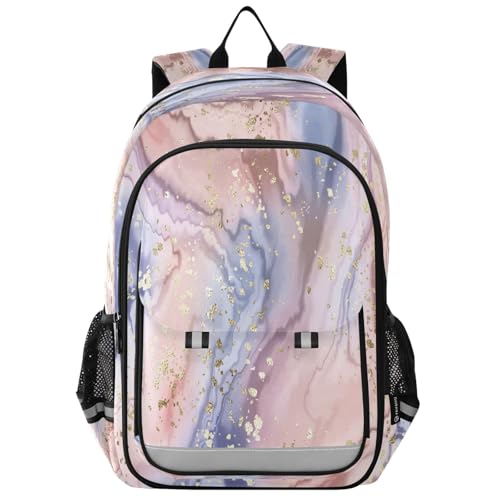 Sac à dos ordinateur portable paillettes dorées et effet marbre rose lycée B512