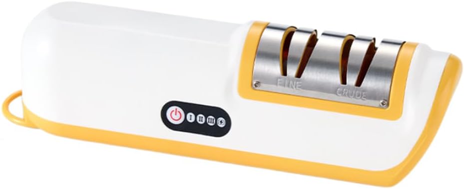 Automatic Rechargeable Blade Sharpener for Kitchen Knives and Cutting Tools with Simple One Touch Control and Portable Compact Body (Yellow)