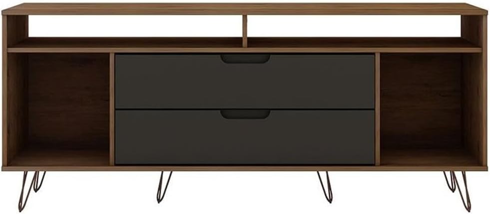 Natural and Gray MDF TV Stand with Metal Legs and Cabinet