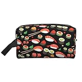 Bolsa de cosméticos de viaje grande, reutilizable, con estampado de camarones japoneses, para artículos de tocador, organizador portátil para hombres y mujeres, blanco, talla única