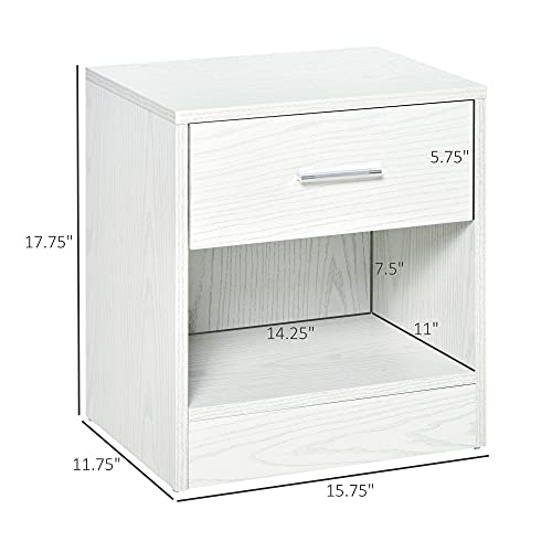 Homcom Modern Accent End Table With Drawer And Storage Shelf, Sofa Side Table For Living Room Or Bedroom, Set Of 2, White Wood Grain #TOP2
