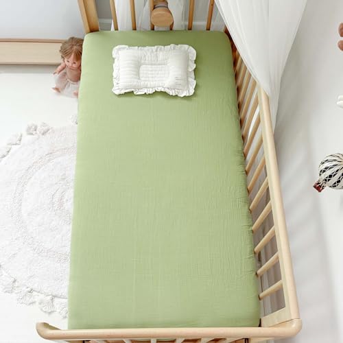 Image of Muslin Crib Sheets 2 PCS,100% Cotton Soft & Breathable Fitted Sheets for Baby Girls & Boys,Standard Crib & Toddler Mattress (52 inchx28 inch,Green)