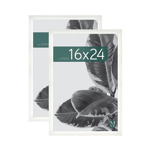 MCS Studio Gallery 16x24 Poster Frame White Woodgrain, Vertical & Horizontal Wall Hanging Large Picture Frame for Photos, Posters & Art Prints (2-Pack)