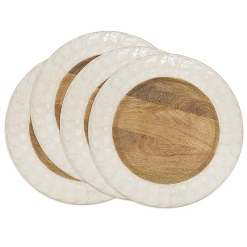 Juego de 4 platos decorativos de madera con marco esmaltado miniatura 3