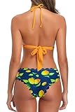 SHEKINI Women's Scalloped Bathing Suit Triangle Bikini Halter Sexy Floral Two Piece Swimsuits（Orange Print-Yellow，Small）