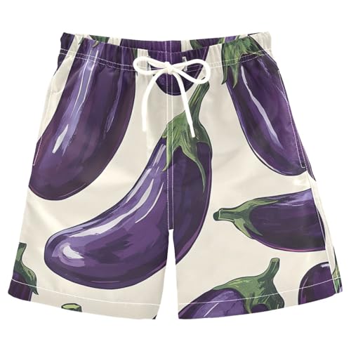 Jucciaco Boys Beach Board Shorts Eggplant Purple Vegetable Swim Trunk Teen Swimwear