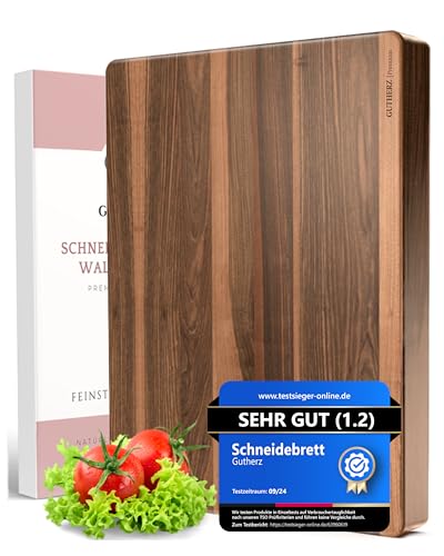 Gutherz® Schneidebrett aus Nussbaumholz XXL | 60 x 40 x 3 cm | Massives Walnussholz | Robustes Hackbrett aus Edelholz | Extra Groß & Messerfreundlich (Nussbaumholz, 60 x 40 x 3 cm)