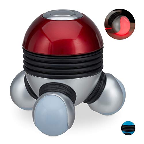 Preisvergleich Produktbild Relaxdays Elektrisches Massagegerät, Vibrationsmassage, Mini Nackenmassagegerät für unterwegs, LED, Kunststoff, rot