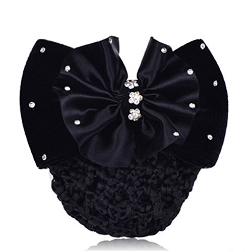 JiaHui Black Professional Woman Bowknot Decor Barrette Snood Net Hair Clip for Stewardess/Banks/Hotels/Nurse/Property/Restaurant Staff