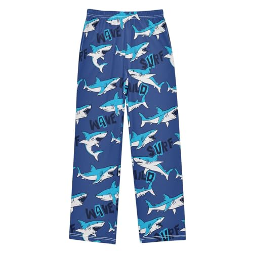 Shark Surf Wave Boys Long Pants Soft Trousers Elastic Waist Kids Lounge Bottoms with Pockets S-XL