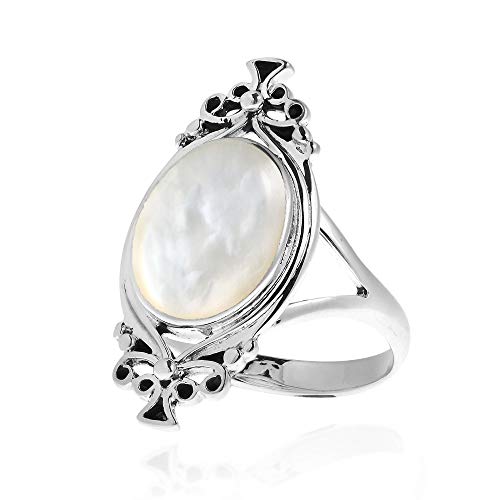 AeraVida White Mother of Pearl Vintage Style .925 Sterling Silver Ring | Elegant Wedding Rings For Women | Casual Comfort Fit Silver Rings for Women | Gift for Daughter | Sterling Silver Rings Sizes (6-10)2