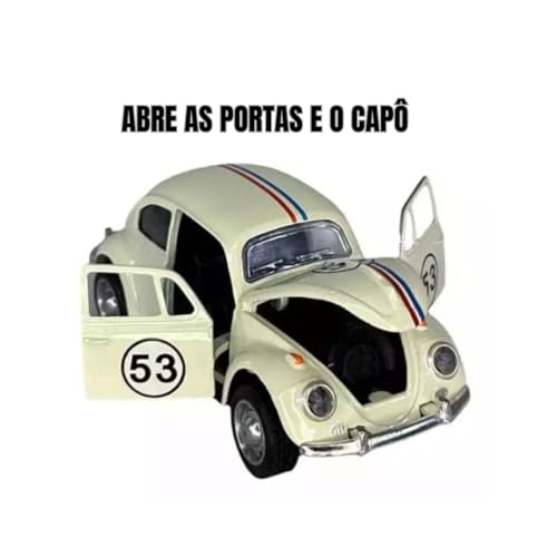 Fusca de Brinquedo Miniatura Herbie 53, Carrinho de Ferro Colecionável, Com Abertura das Portas e Ca