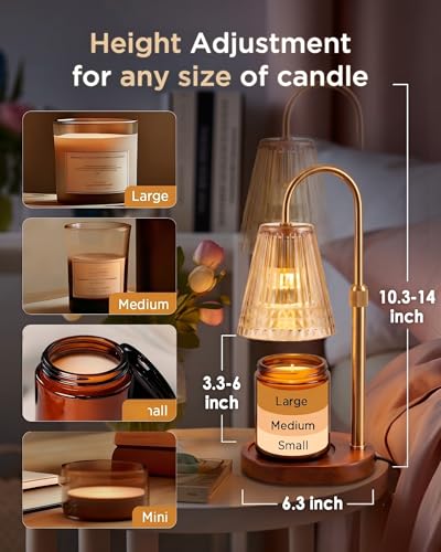 Candle Warmer Lamp with Timer Dimmer, Flameless Candle Warmer for Jar Candles, Height Adjustable Wax Warmer, House Warming Gifts New Home Decor, Birthday Gifts for Women (2 Bulbs Included) — view 6