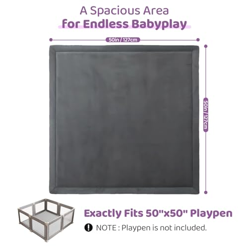 Image of Baby Play Mat for Floor, 1.3 Inch Thick Memory Foam Tummy Time Mat with Non Slip Backing, Soft Coral Velvet 50x50 Inch Playpen Mat Crawling Tatami for Infants Toddlers Kids, Dark Gray
