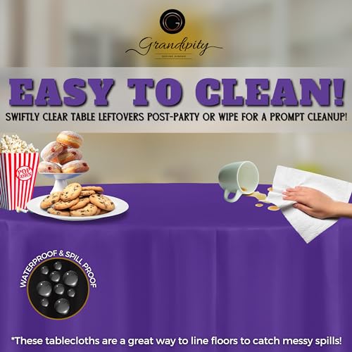 Image of Grandipity 24 Pack Premium Disposable Plastic Tablecloth 84 inch Inch Decorative Round Table Cover - Purple