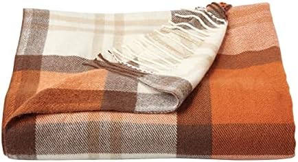 Lavish Home Collection Faux Cashmere Acrylic Oversized Throw Blanket - Luxuriously Fluffy, Soft Cashmere-Like Woven Acrylic, Breathable with Stylish Vintage Design - Spice Plaid