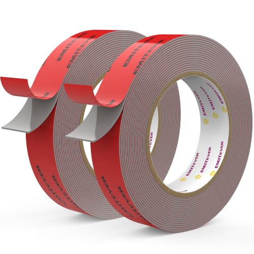Image of EMITEVER Heavy Duty Double Sided Tape 2 Rolls, 1 Inch x 16.4FT Acrylic Foam Mounting Tape, Two Sided Adhesive Tape, Waterproof & Strong Double Stick Tape for Walls, Automotive, Home Office Decor