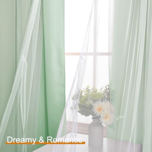 Image of DWCN Sage Green Blackout Curtains with Sheer Overlay 84 Inch Long | Room Darkening Mix & Match Double Layer Window Panels for Bedroom Living Room Drape, Grommet Top, 52 inch Wx84 inch L, Set of 2