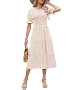 Zattcas Women 2023 Casual Summer Dress Short Puff Sleeve Boho Smocked Tiered Modest Floral Midi D...