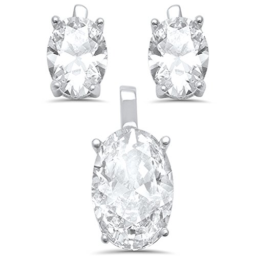 Oxford Diamond Co Sterling Silver Three Piece Oval Simulated Gemstone Earring & Pendant Set Colors Available! (Clear Cubic Zirconia)