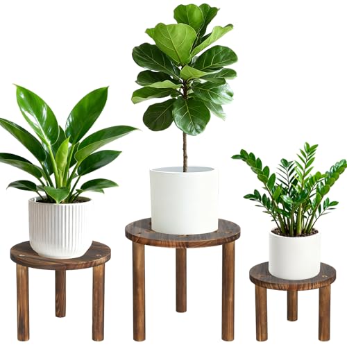 Jotboom 3-Pack Round Wooden Plant Stand Indoor, Heavy Duty Plant Stool