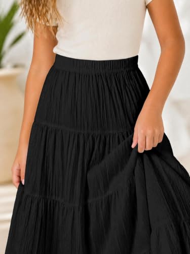 Image of Girls Tiered Maxi Skirt Boho Flowy Peasant Long Skirt for Kid 7-14
