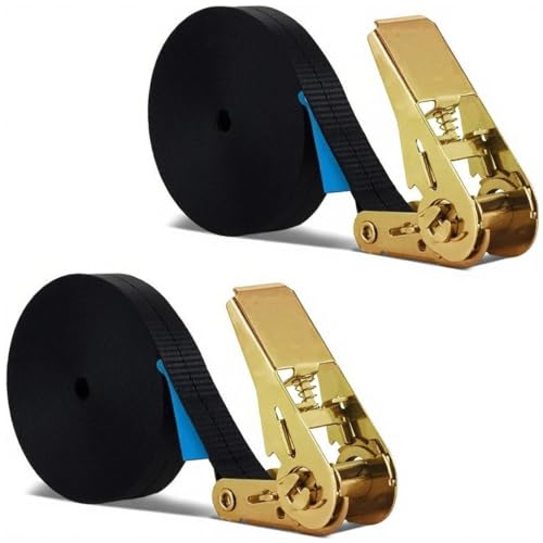 2 PCS Heavy Duty Ratchet Straps 800KG Break Strength - 12M x 25mm Adjustable Tensioning Belts Secure Motorcycles/Surfboard Kayak/Car Roof Rack/Vans/Bike/Cargo- Black