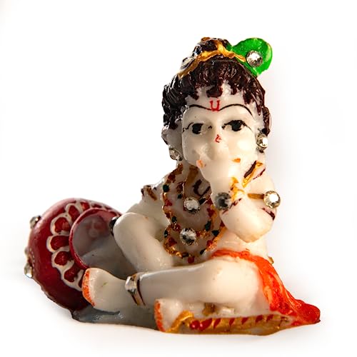 Image of Wonder Care Marble Laddu Gopal Little Krishna Statue Hindu God of Love and Divine Joy Kanha Baby Krishna Idol Murti for Janmashtami Festival Puja Temple Decor