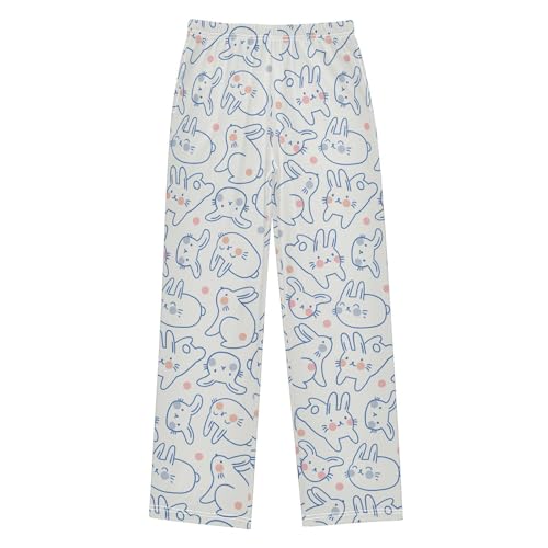 Boys' Pants Cute Rabbit Pattern Doodle Style Long Bottoms Jogger Pants Elastic Waist Trousers with Pockets S-XL