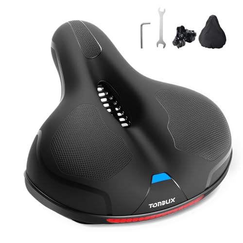 TONBUX Comfortable Bike Seat for Men & Women, Memory Foam Bicycle Seat with Dual Shock Absorbers, Padded Bike Saddle Universal Fit for Commuter, Stationary, Mountain, Cruiser, Ebike (Box Packaging)
