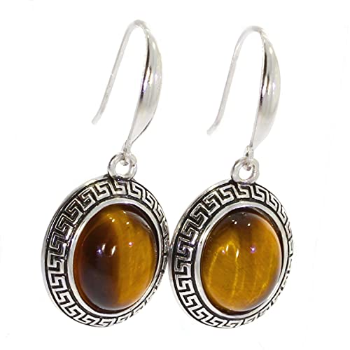 ARTIPOL Pendientes con Ojo de tigre Artesania europea estilo francés - Bisutería de plata E-46-12 - Muchos piedras disponibles Cover