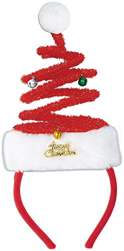 Beistle Springy Santa Claus Hat Headband Christmas Party Costume Accessories Winter Theme Headwear, Multi-colored, Pkg/1
