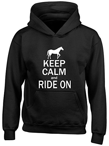 Keep Calm and Ride On Horse Kids Childrens Hooded Top Hoodie Black